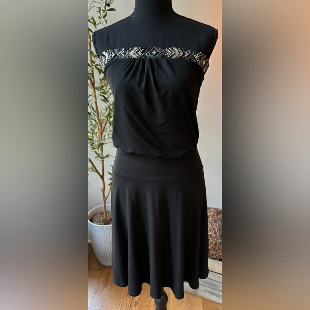 White House Black Market Dress Blouson Cocktail Embellished Strapless XS
